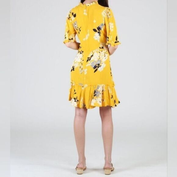 NWT Sea New York Pia Yellow Floral Ruffle Hem Mini Dress Women's Size 4 Colorful - Picture 3 of 10